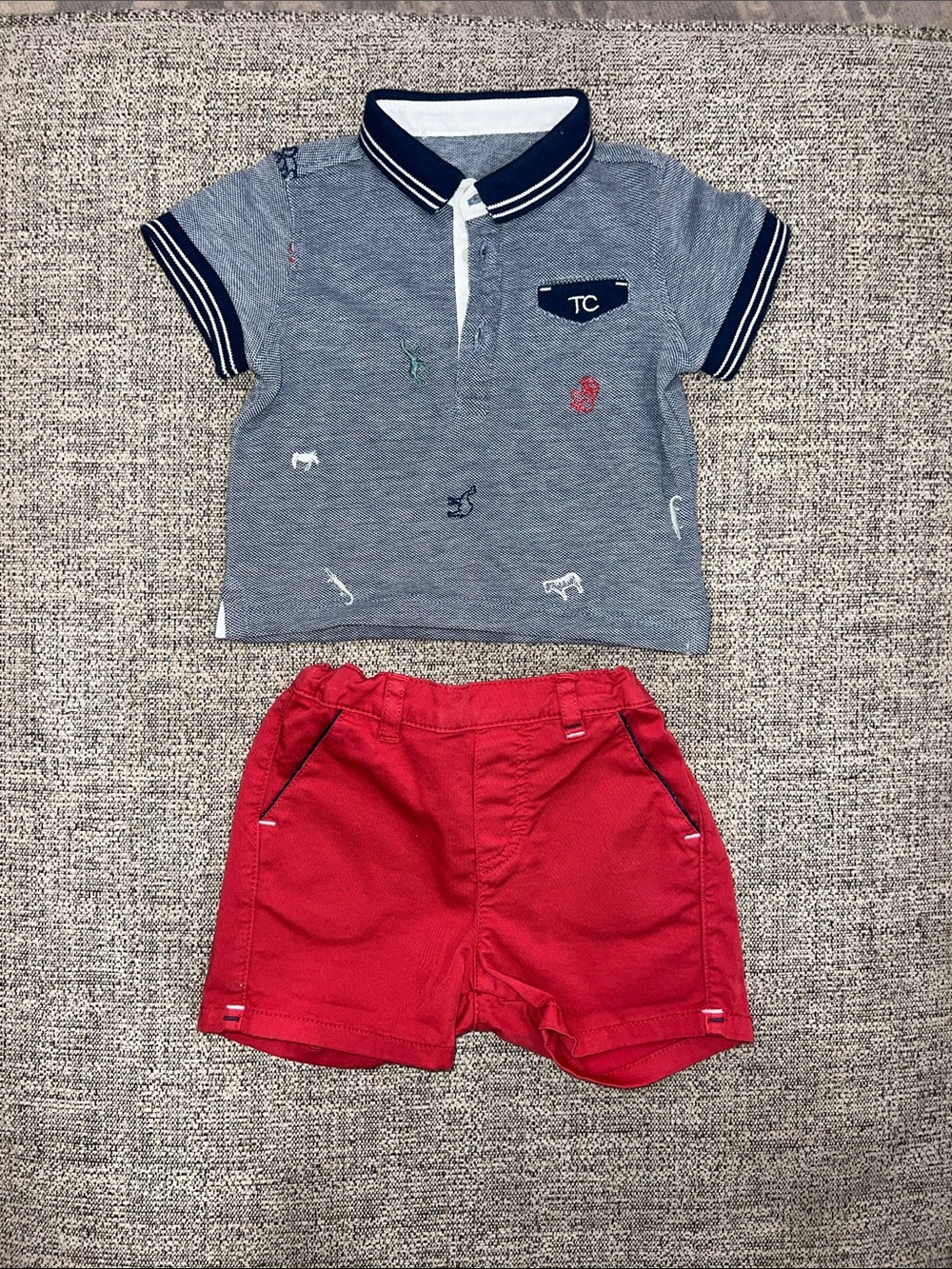 Tartine et Chocolat Navy Polo with Red Shorts Kids Matching Set